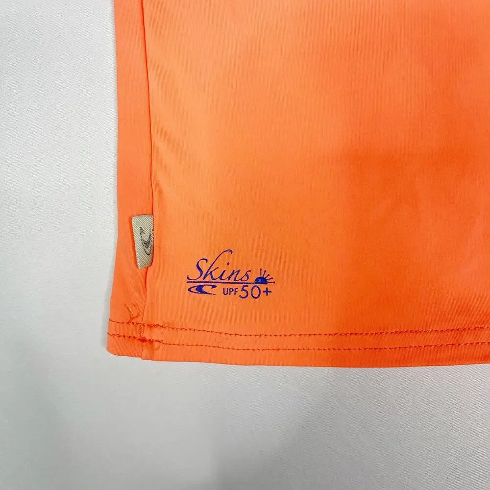 ONeill Girls Size 14 Bright Orange Short Sleeve Swim Rashguard Top Skins UPF 50+